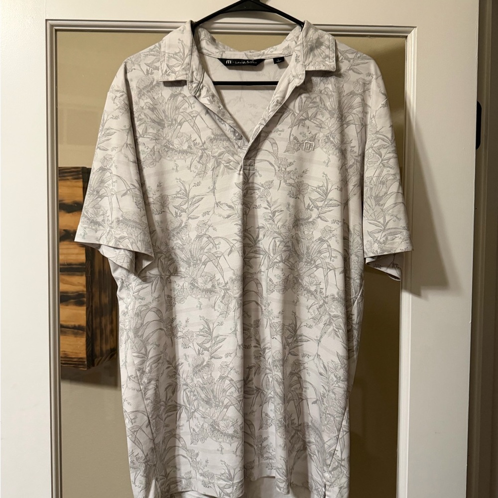 Travis Mathew Cream and Gray Polo Shirt